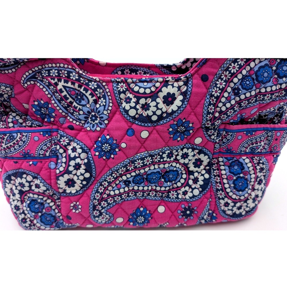 Vera Bradley Pink Blue Paisley Quilted Cotton Small Zip Top Tote Handbag Bag - Picture 2 of 8